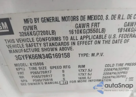 2004 Cadillac Escalade Esv Standard z USA, uszkodzony, nr VIN 3GYFK66N34G169158
